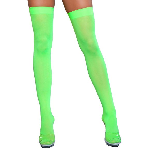 BW-1932NG Accessories - Opaque Nylon Thigh High Stockings Neon Green